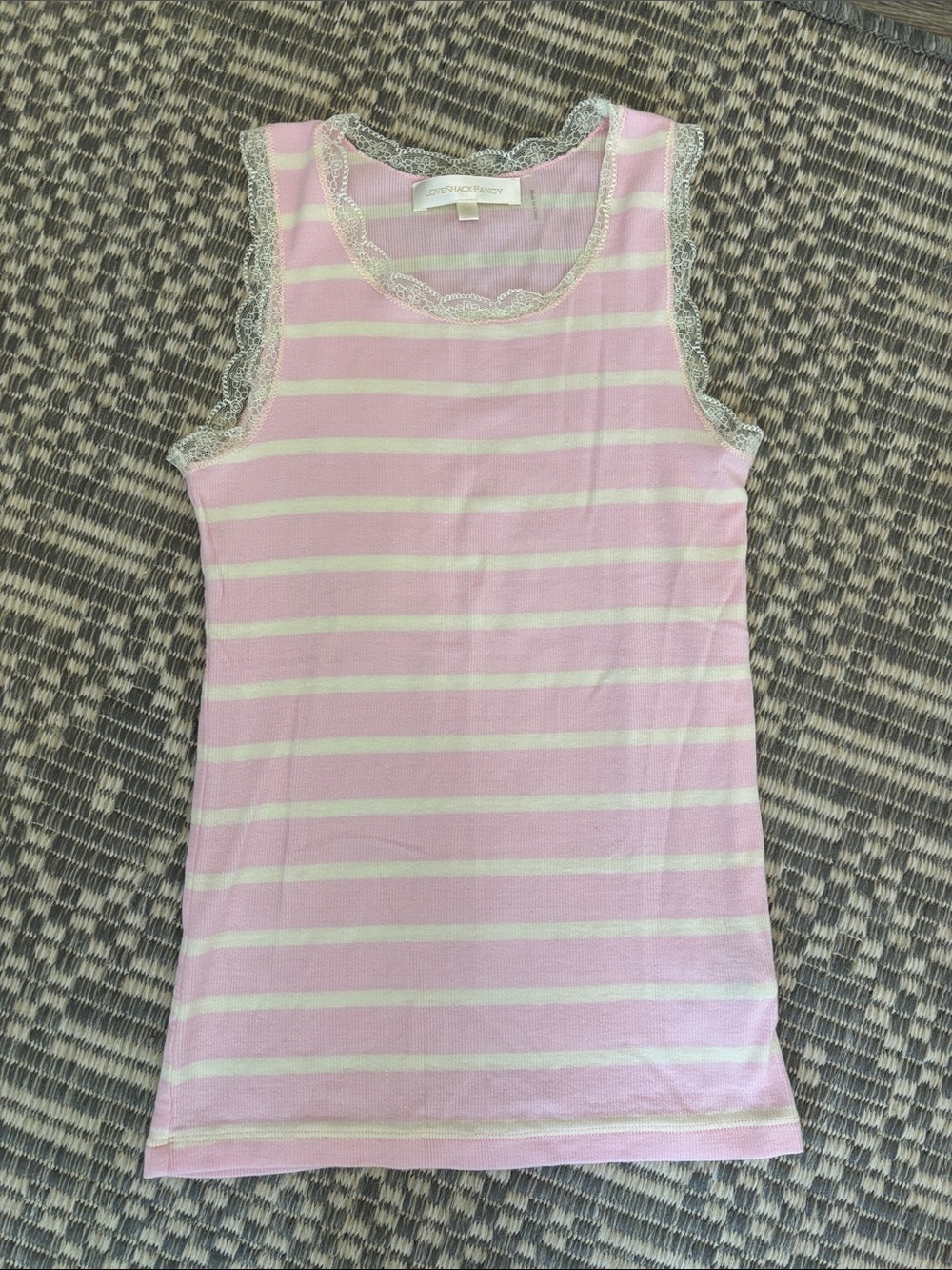 Girls LoveShackFancy Pink and Cream Striped Lace-Trim Tank Top